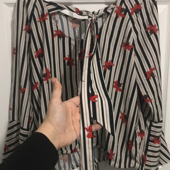 Eloquii Floral/Striped Top with Bell Sleeves - Picture 5 of 8